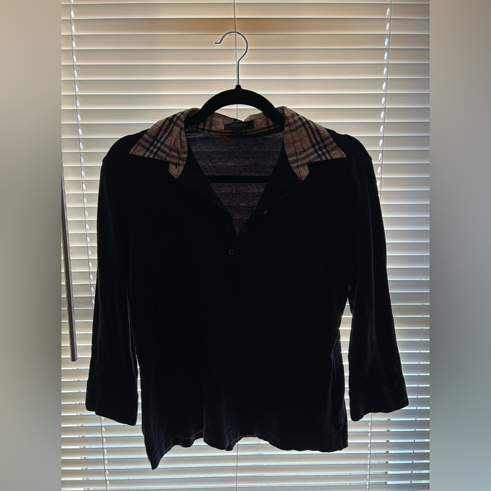 Burberry Women’s 3/4 Sleeve Top Navy Blue/Nova Check Print